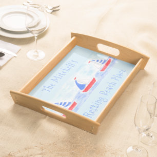 Resting Beach Place Watercolor Sailboat PERSONALIZ Serving Tray
