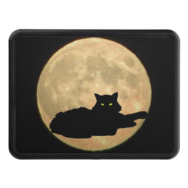 Resting Black Cat and Moon Trailer Hitch Cover (Front)