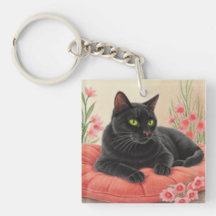 Resting Black Cat Keychain