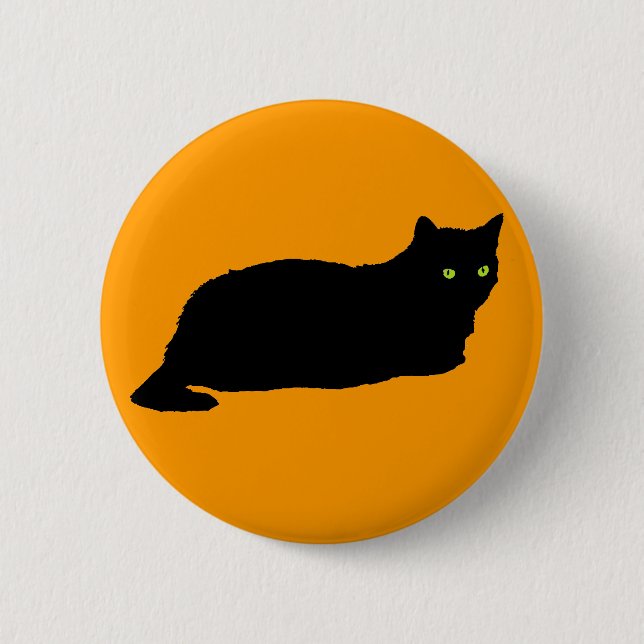 Resting Black Cat on Orange Button (Front)