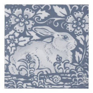 Resting Blue Rabbit Garden Delft Dedham Denim Faux Canvas Print