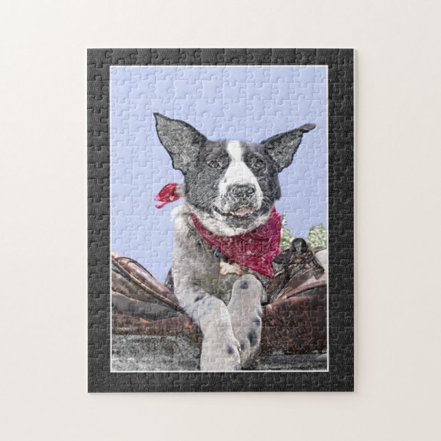 Resting Border Collie Heeler Mix Dog Sketch Art Jigsaw Puzzle (Vertical)