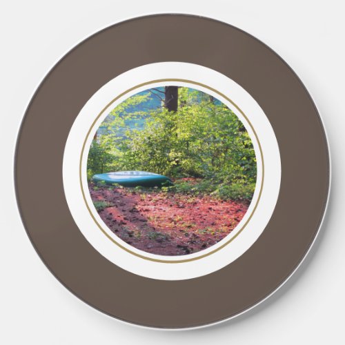 Resting Canoe Brown Rim Round Photo Template Wireless Charger