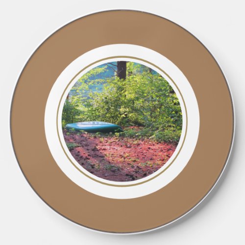 Resting Canoe Light Brown Rim Round Photo Template Wireless Charger