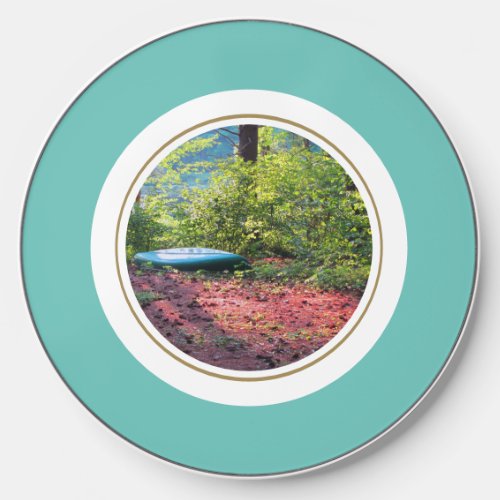 Resting Canoe Light Teal Rim Round Photo Template Wireless Charger