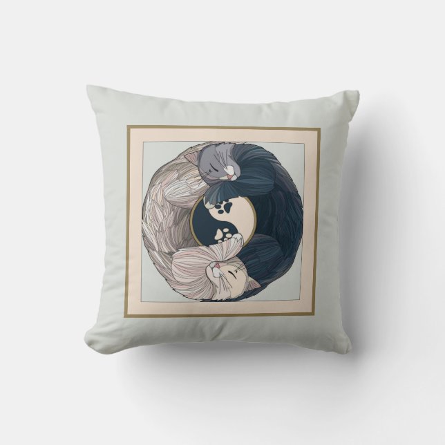 Resting Cats, Yin & Yang Throw Pillow (Front)