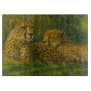 Resting Cheetah Duo in Forest Setting Cutting Board