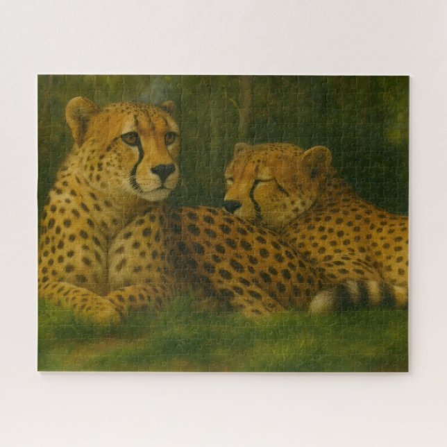 Resting Cheetah Duo in Forest Setting Jigsaw Puzzle (Horizontal)