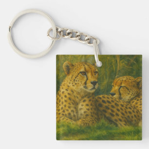 Resting Cheetah Duo in Forest Setting Keychain