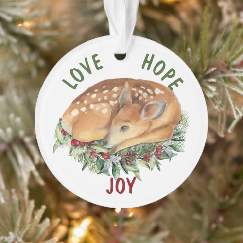 Resting Christmas Deer Fawn Ornament