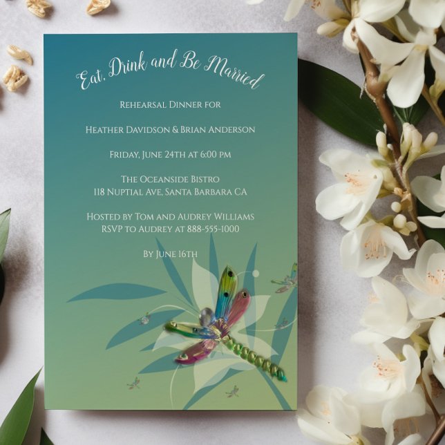 Resting Dragonfly Rehearsal Dinner Invitation (Resting Dragonfly Wedding Rehearsal Dinner Invitation)