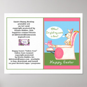 Resting Easter Bunny Happy Easter Fabric Font Card Poster