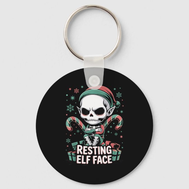 Resting Elf Face Funny Christmas Cute Creepy Women Keychain (Front)