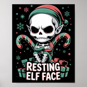 Resting Elf Face Funny Christmas Cute Creepy Women Poster