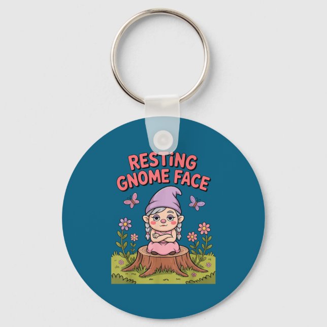 Resting Gnome Face Cute Funny Christmas Kawaii Car Keychain (Front)