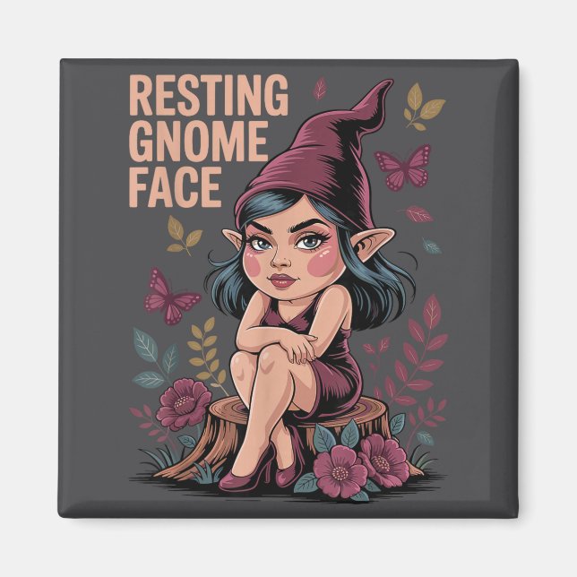 Resting Gnome Face Cute Funny Christmas Kawaii Car Magnet (Front)