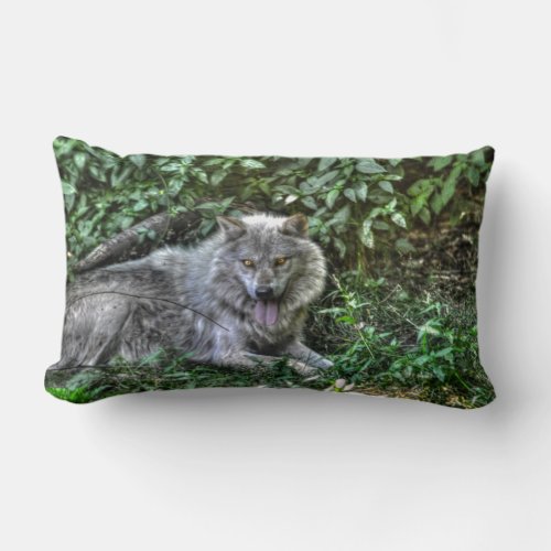 Resting Grey Wolf 3 Wildlife Gift Lumbar Pillow