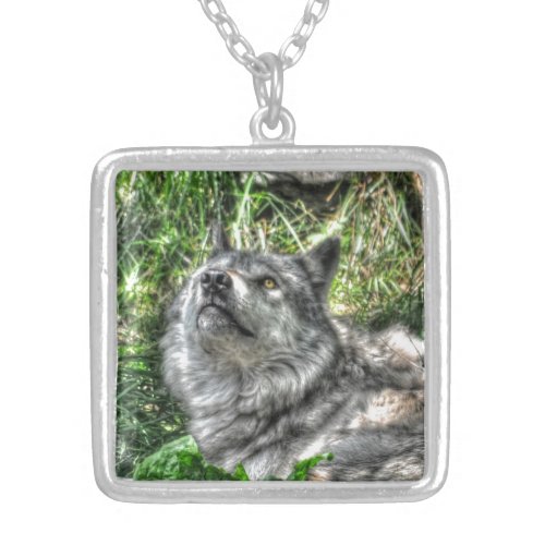 Resting Grey Wolf Female Wildlife Gift Silver Plated Necklace