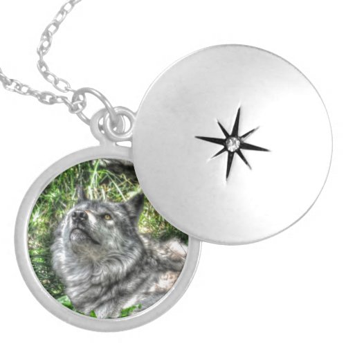 Resting Grey Wolf Female Wildlife Gift Silver Plated Necklace