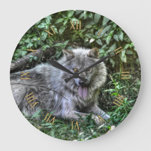 Resting Grey Wolf Wildlife Clock