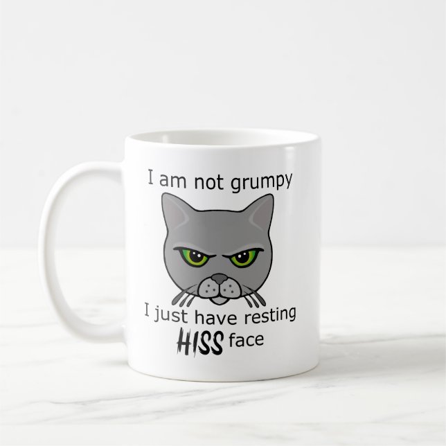 Resting Hiss Face Gray Cat - Benefits PACR Coffee Mug (Left)