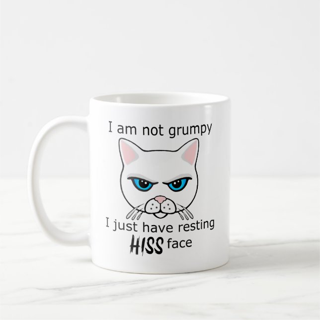 Resting Hiss Face White Cat - Benefits PACR Coffee Mug (Left)