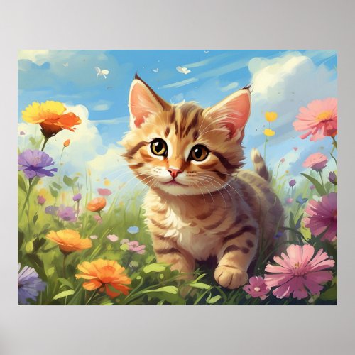  Resting Kitty Flowers 54  Kitten Cat AP68  Poster