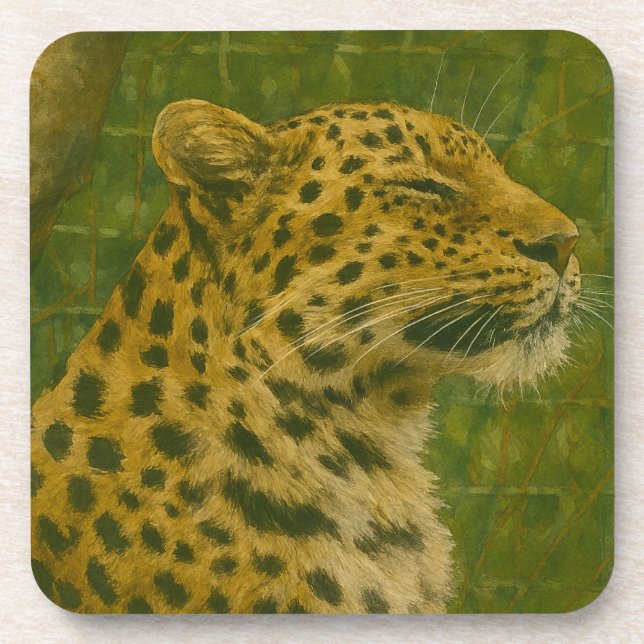 Resting Leopard in Sanctuary Setting Beverage Coaster (Front)