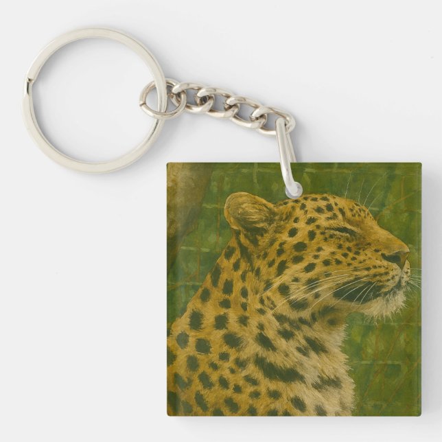 Resting Leopard in Sanctuary Setting Keychain (Front)
