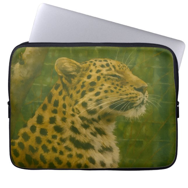 Resting Leopard in Sanctuary Setting Laptop Sleeve (Front)