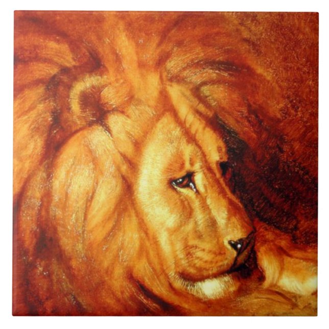 Resting Lion (by Abbott Handerson Thayer) Ceramic Tile (Front)