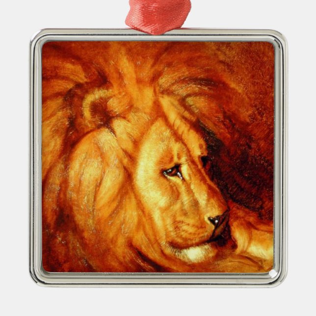 Resting Lion (by Abbott Handerson Thayer) Metal Ornament (Front)