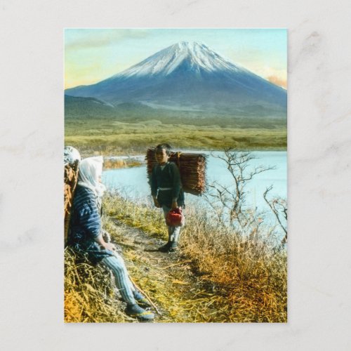 Resting on the Roadside to Mt Fuji Vintage Postcard