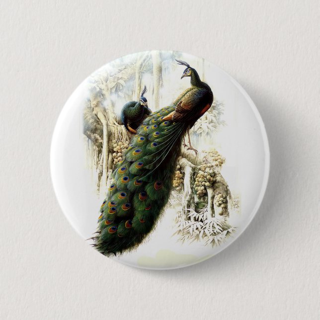 Resting Peacocks Pinback Button (Front)