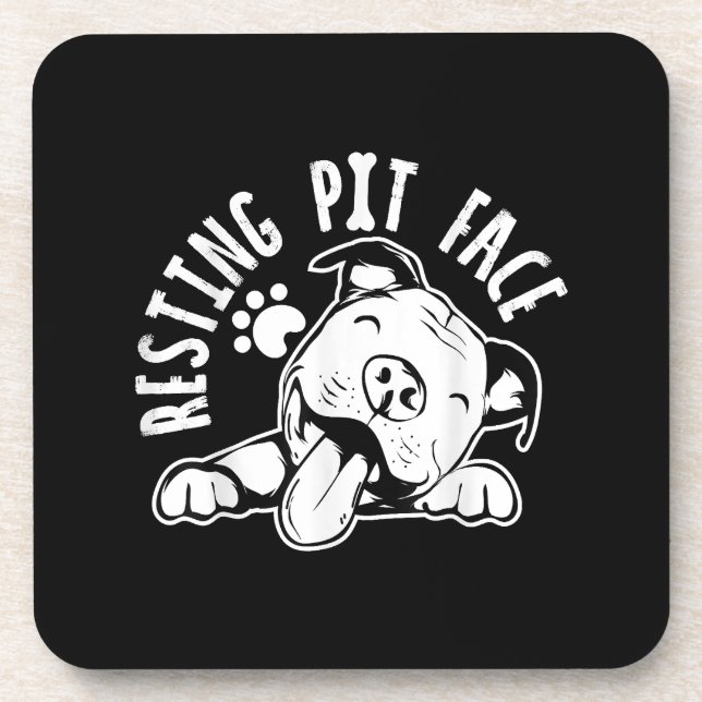 Resting Pit Face  Funny Dog Pitbull Meme Beverage Coaster (Front)