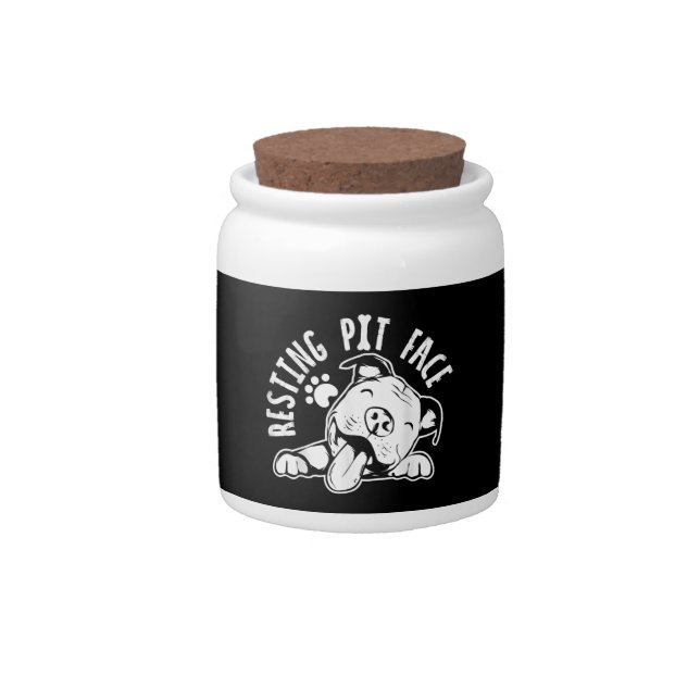 Resting Pit Face  Funny Dog Pitbull Meme Candy Jar (Front)