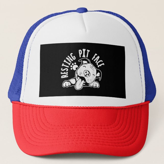 Resting Pit Face  Funny Dog Pitbull Meme Clothing Trucker Hat (Front)