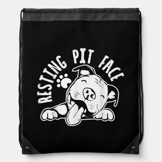 Resting Pit Face  Funny Dog Pitbull Meme Drawstring Bag (Front)