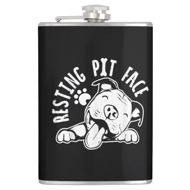 Resting Pit Face  Funny Dog Pitbull Meme Flask (Front)