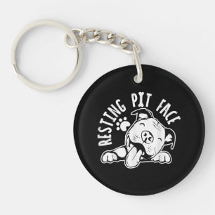 Resting Pit Face Funny Dog Pitbull Meme Keychain