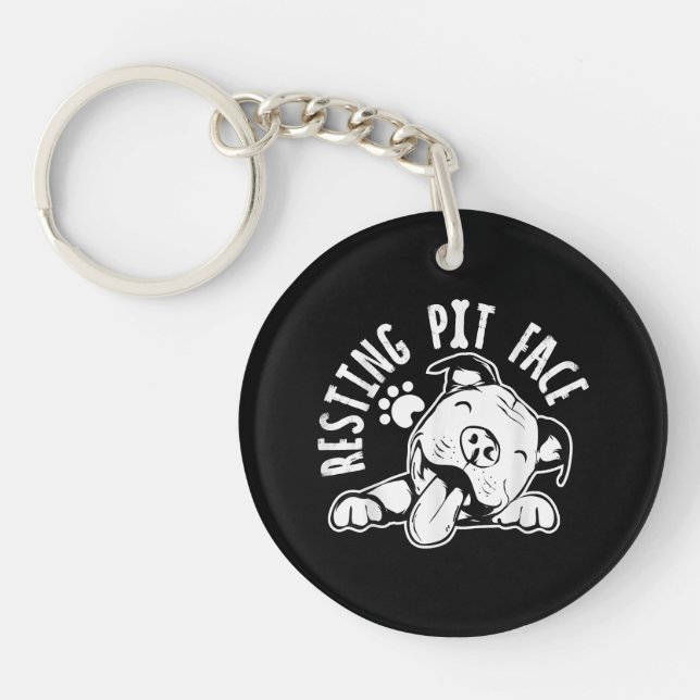 Resting Pit Face  Funny Dog Pitbull Meme Keychain (Front)