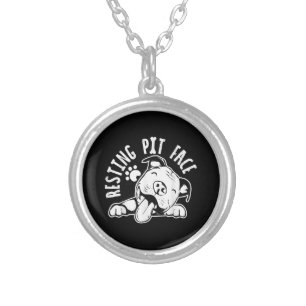 Resting Pit Face  Funny Dog Pitbull Meme Silver Plated Necklace