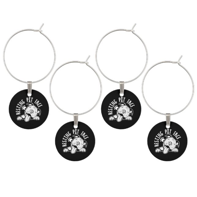 Resting Pit Face  Funny Dog Pitbull Meme Wine Charm (Staggered)