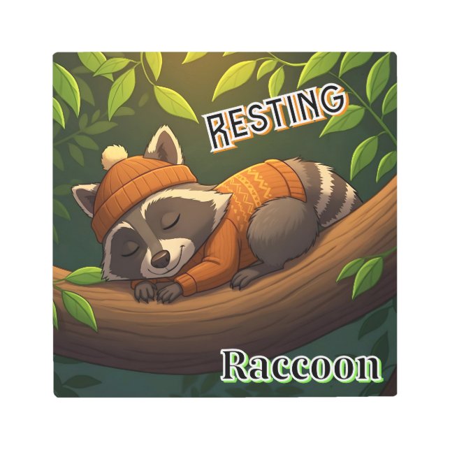 Resting Raccoon | Cute Cartoon Kid's Nursery Art (Front)