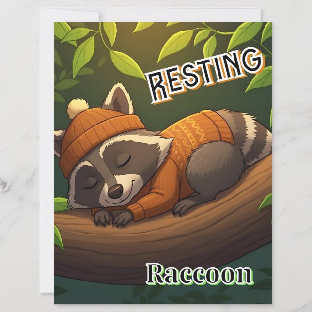 Resting Raccoon | Cute Cartoon Kid's Nursery Art (Front)