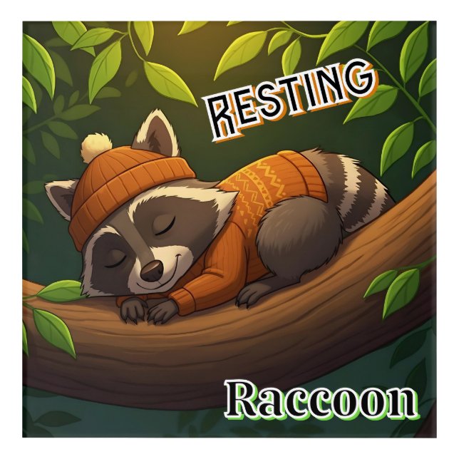 Resting Raccoon | Cute Cartoon Kid's Nursery Art (Front)