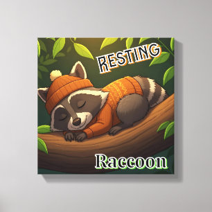 Resting Raccoon Cute Cartoon Kid's Nursery Art Canvas Print