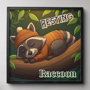 Resting Raccoon Cute Cartoon Kid's Nursery Art Peel And Stick Photo Tile