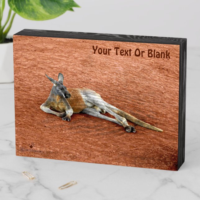Resting Red Kangaroo Buck Wooden Box Sign (In Situ Horizontal)