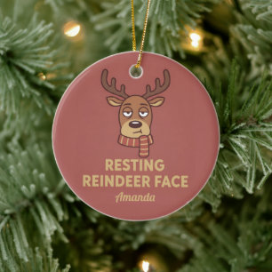 Resting Reindeer Face Funny Christmas Ornament